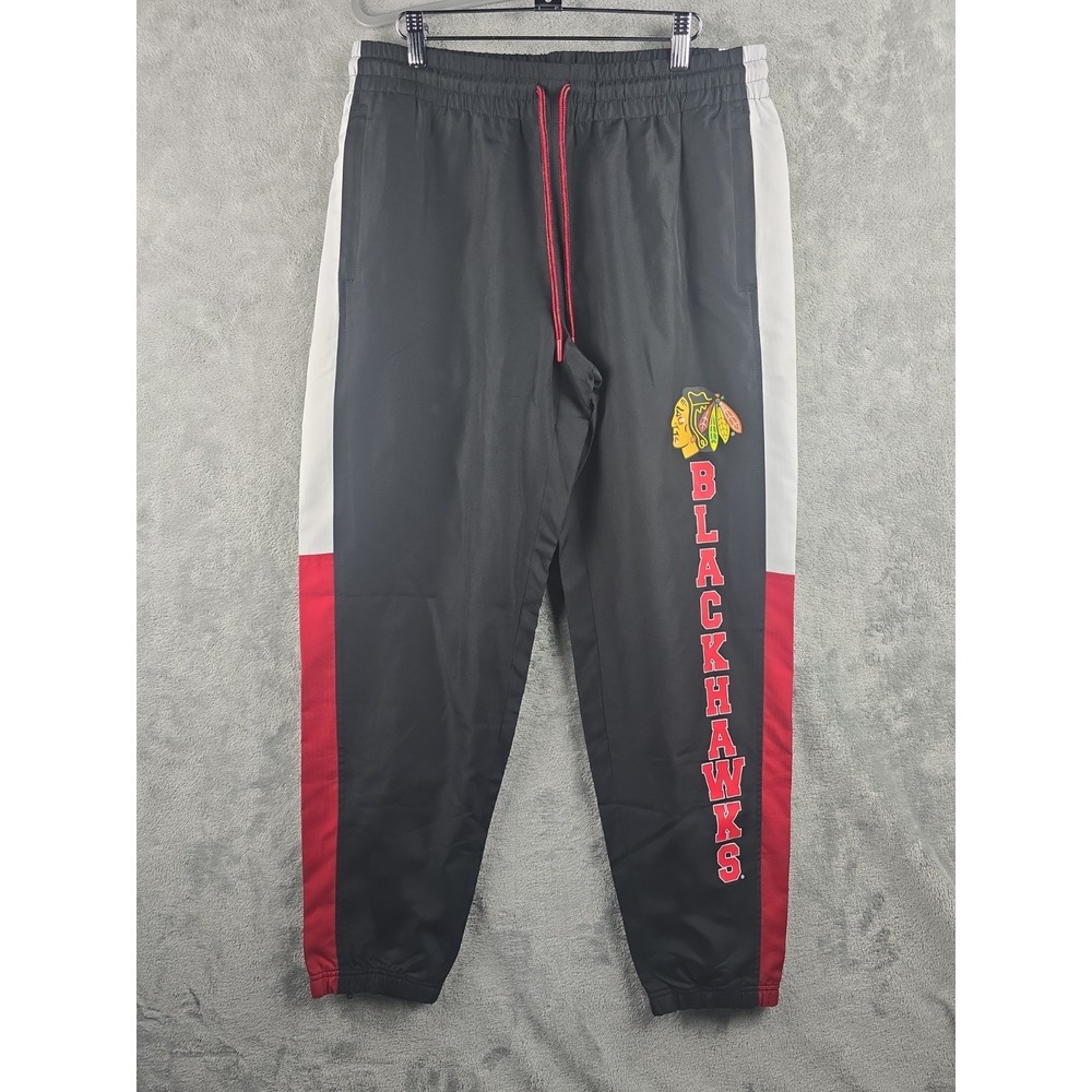 Chicago Blackhawks Track Pants Mens Large Black New Era Logo Ankle Zip Hockey